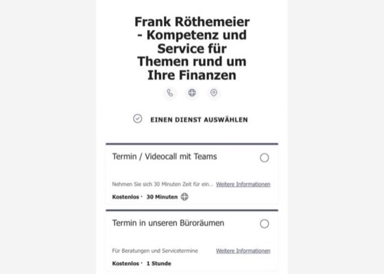 Vorschau des Buchungskalenders mit den wählbaren Terminarten